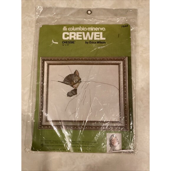 Vtg Columbia Minerva Cat Kitten Crewel Embroidery Kit Chessie 14x11 1976 Cottage - Picture 1 of 4
